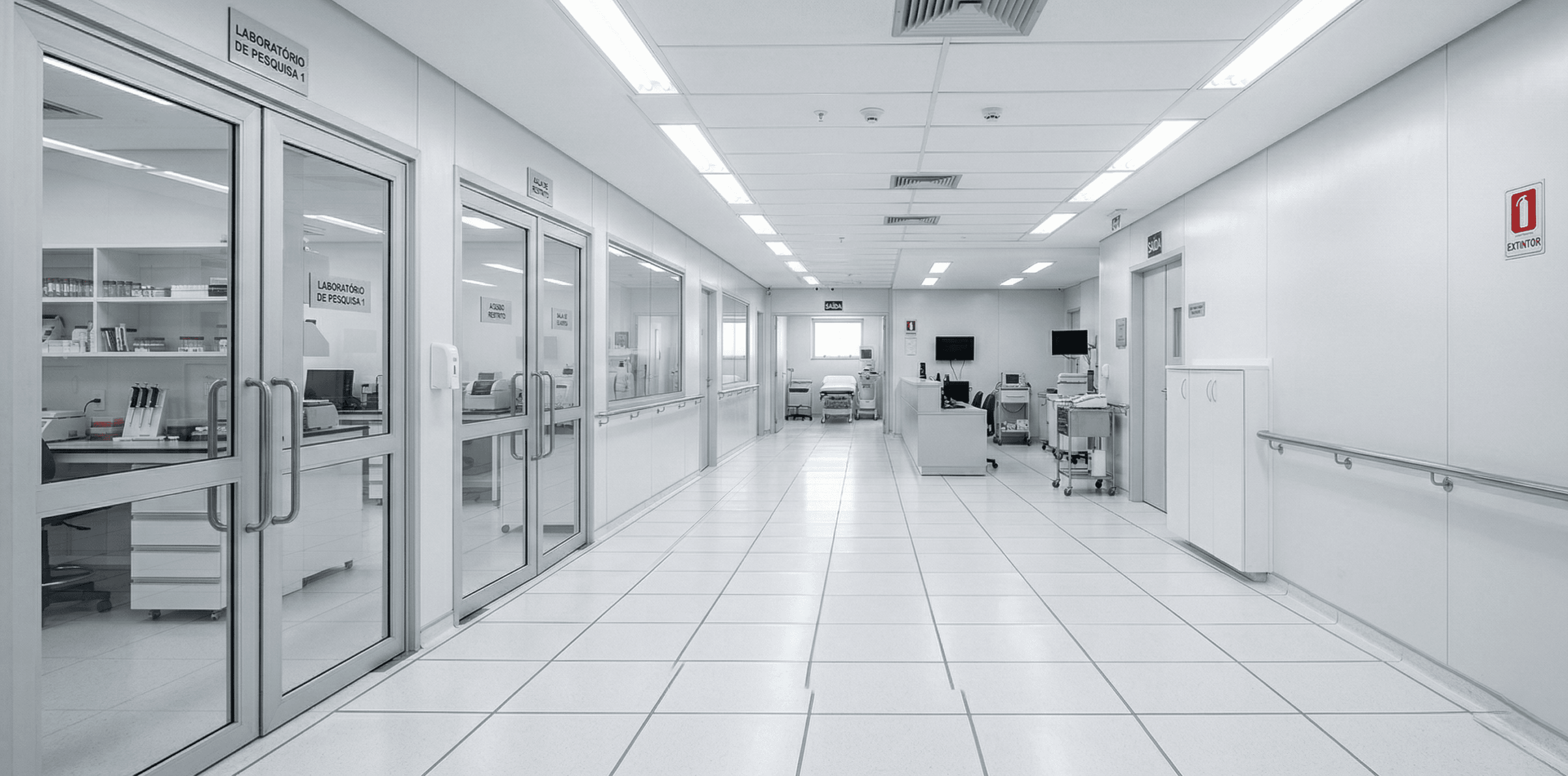 corredor de hospital com piso elevado axxio